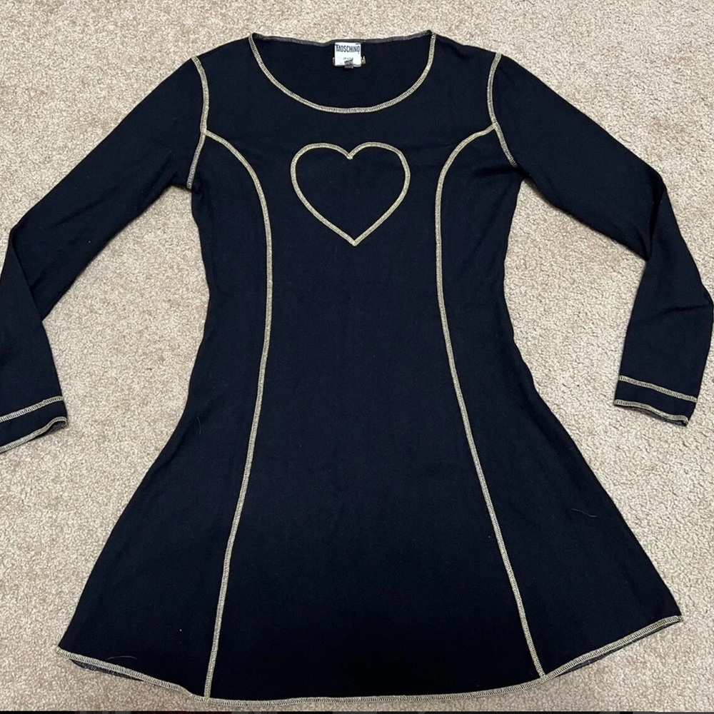 Moschino Vintage Black Long Sleeve Dress with Heart Design